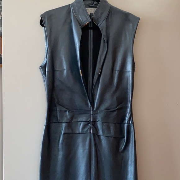 slim fit dress slacks Black Short Sleeve Faux Leather Combo Skater Dress